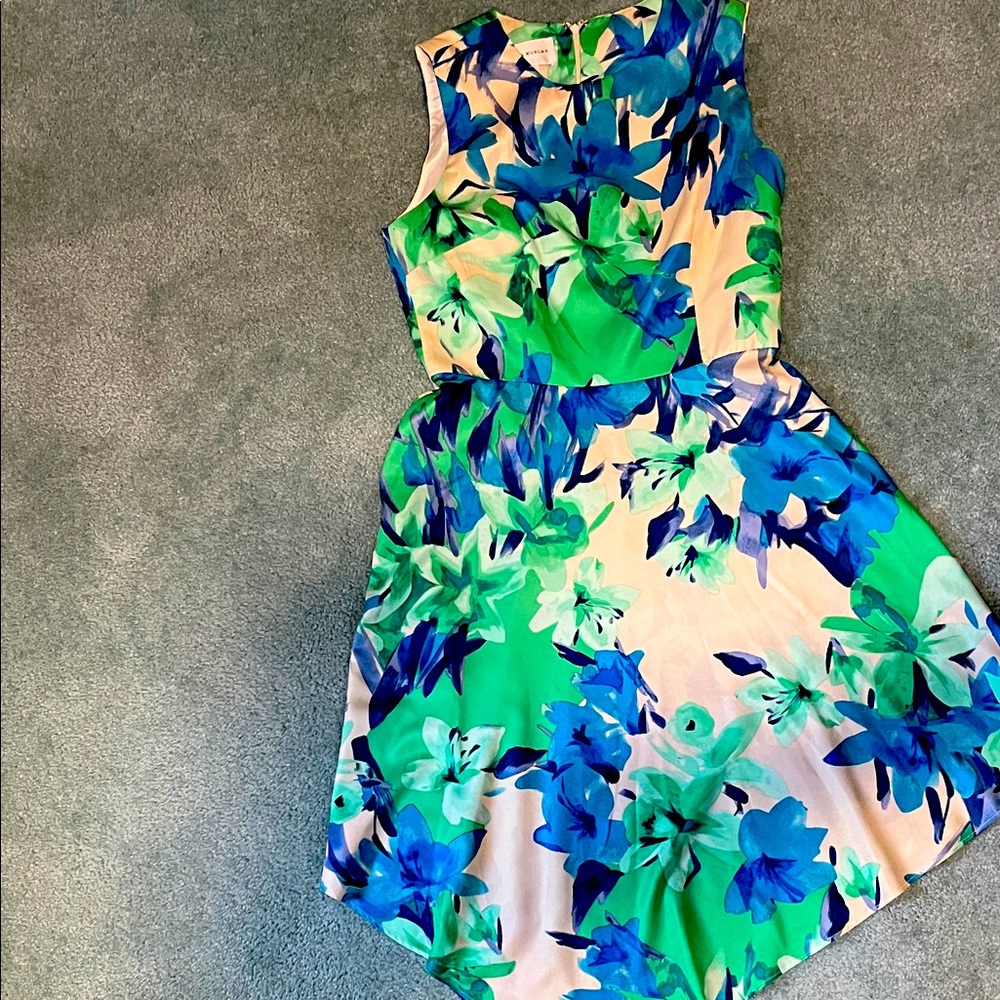 Donna Morgan Asymmetrical Floral Dress - Blue and Green